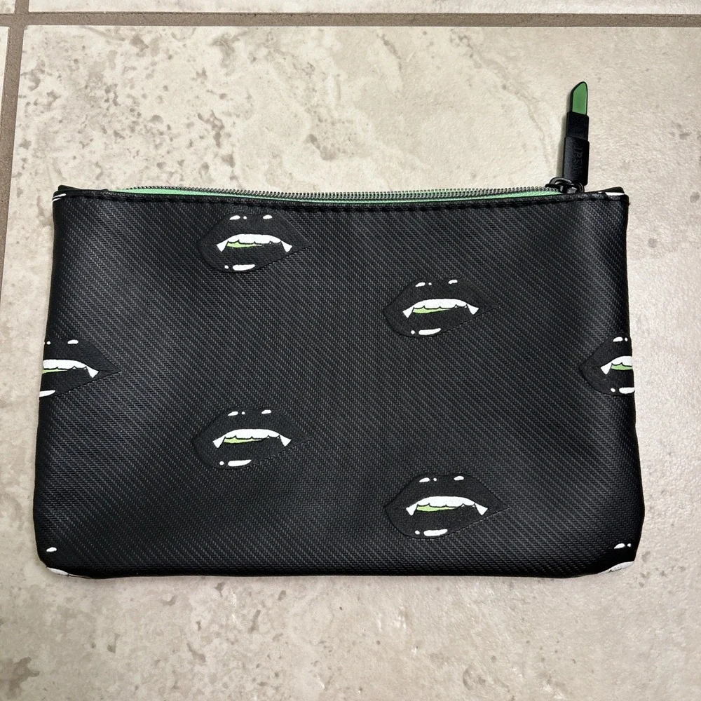 ipsy halloween Cosmetic‎ bag Black Vampire Zipper Green Lipstick Zipper